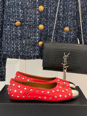 STUD-EMBELLISHED BALLET FLATS IN CHERRY RED CALFSKIN