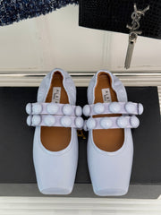 ALAIA MARY JANE PEARL IN PALE PURPLE GLOSSY LAMBSKIN