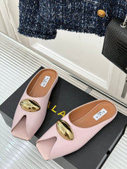 ALAIA FLAT MULE IN LIGHT PINK LAMBSKIN WITH GOLD HARDWARE