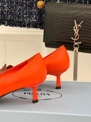 KITTEN HEEL PUMPS IN BROWN MIX ORANGE CALFSKIN