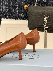 KITTEN HEEL PUMPS IN WHITE MIX BROWN CALFSKIN