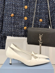KITTEN HEEL PUMPS IN WHITE CALFSKIN