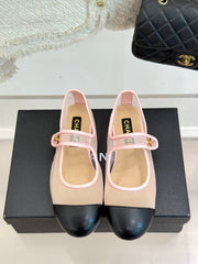 FLAT SHOES IN PINK MESH AND BLACK LAMBSKIN