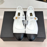 FLAT SHOES IN WHITE MESH AND BLACK LAMBSKIN