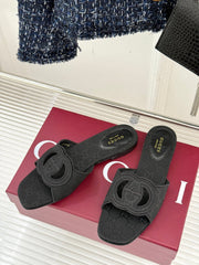 SLIDE SANDALS IN BLACK FABRIC EMBOSSED LOGO STYLE 1