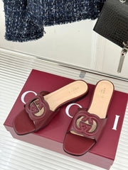 SLIDE SANDALS IN RED CALFSKIN