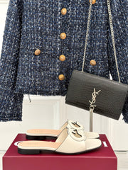 SLIDE SANDALS IN CREAM WHITE CALFSKIN