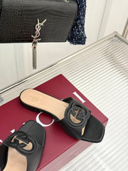 SLIDE SANDALS IN BURNT BLACK CALFSKIN