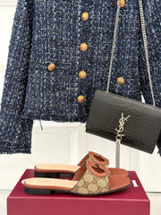 SLIDE SANDALS IN BURNT BROWN AND LIGHT BEIGE CALFSKIN