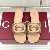 SLIDE SANDALS IN BEIGE CALFSKIN