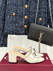 MID-HEEL MULE IN CREAM WHITE CALFSKIN