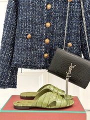 LP SANDALS 25S IN MOSS GREEN LAMBSKIN SNAKE EMBOSSING