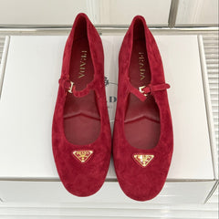 PRADA 25S SOFT PADDED BALLERINAS IN DARK RED SUEDE
