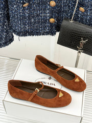 PRADA 25S SOFT PADDED BALLERINAS IN BURNT ORANGE SUEDE