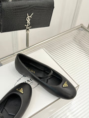 PRADA 25S SOFT PADDED BALLERINAS IN BLACK NAPPA LEATHER