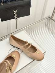 PRADA 25S DOUBLE STRAP BALLERINAS IN NUDE SATIN
