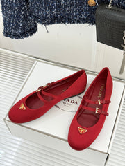 PRADA 25S DOUBLE STRAP BALLERINAS IN RED WINE SATIN