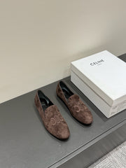 LOAFERS IN CHOCOLATE BROWN SUEDE EMBROIDERED LOGO