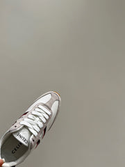 JOGGER LOW LACE-UP SNEAKER IN CALFSKIN & SUEDE WHITE/BEIGE/RED