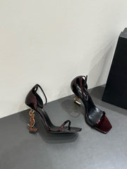 YSL HEELED SANDALS 25S 105 MM IN DARK RED GLOSSY LAMBSKIN