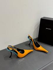 YSL HIGH SLINGBACK 25S IN ENERGY ORANGE GLOSSY LAMBSKIN