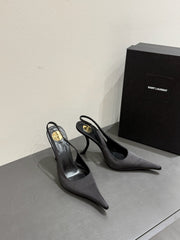 YSL HIGH SLINGBACK 25S IN BLACK SATIN