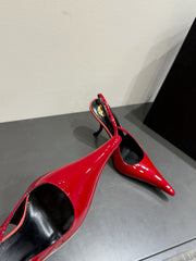 YSL HIGH SLINGBACK 25S IN DARK RED GLOSSY LAMBSKIN