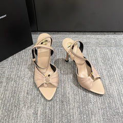YSL HEELED SANDALS 25S 100 MM IN BEIGE LAMBSKIN