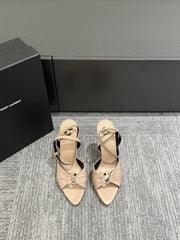 YSL HEELED SANDALS 25S 100 MM IN BEIGE LAMBSKIN