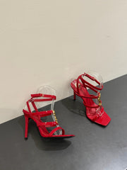 YSL SINGLE-STRAP HEELED SANDALS 25S IN RED LAMBSKIN