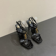 YSL SINGLE-STRAP HEELED SANDALS 25S IN BLACK LAMBSKIN