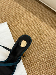 YSL HIGH HEEL SANDALS 25S IN DEEP SEA BLUE SATIN AND LAMBSKIN