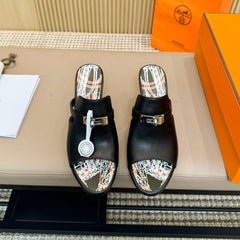 HEDEN MULE 80 BLACK CALFSKIN WITH PATTERN