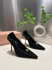 POINTED-TOE HIGH HEEL PUMPS IN BLACK SUEDE