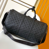LV 25S KEEPALL BANDOULIÈRE BAG 50 IN BLACK EMBOSSED TAURILLON CALFSKIN MONOGRAM