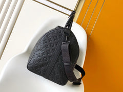 LV 25S KEEPALL BANDOULIÈRE BAG 50 IN BLACK EMBOSSED TAURILLON CALFSKIN MONOGRAM