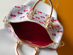 KEEPALL BANDOULIÈRE 45 IN WHITE AND RED CALFSKIN