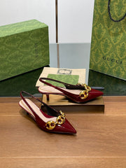 GG MID-HEELED SLINGBACK 4.5 CM IN WINE RED GLOSSY CALFSKIN WITH GOLD HARDWARE
