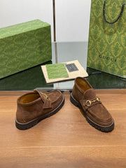 GG WOMEN'S HORSEBIT ANKLE BOOT IN DARK BROWN SUEDE