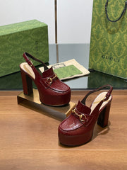 GG WOMEN'S HORSEBIT PLATFORM LOAFER SLINGBACK IN ROSSO ANCORA RED CALFSKIN