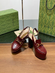 GG WOMEN'S HORSEBIT PLATFORM LOAFER SLINGBACK IN ROSSO ANCORA RED CALFSKIN