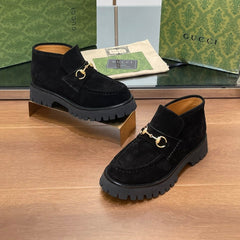 GG WOMEN'S HORSEBIT ANKLE BOOTS 4.5CM IN BLACK SUEDE