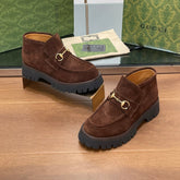 GG WOMEN'S HORSEBIT ANKLE BOOTS 4.5 CM IN DARK BROWN SUEDE