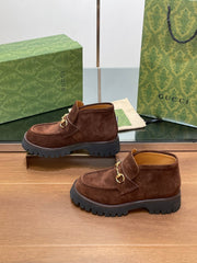 GG WOMEN'S HORSEBIT ANKLE BOOTS 4.5 CM IN DARK BROWN SUEDE