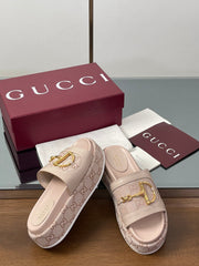 HIGH 5.5 CM WEDGE SANDALS IN LIGHT PINK CALFSKIN AND FABRIC