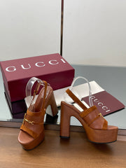 HIGH HEEL SANDALS 13 CM IN BROWN CALFSKIN MIX SUEDUE GOLD HARDWARE