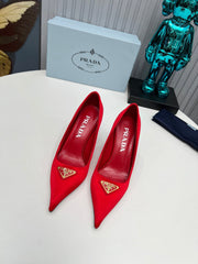 HIGH-HEEL PUMPS IN RED SATIN