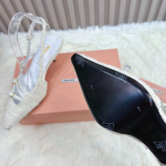 CROSS STRAP HIGH HEELED SLINGBACK IN BEIGE TWEED