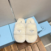 FLAT MULES IN WHITE RABBIT FUR