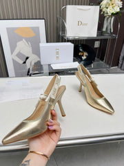 J'ADIOR SLINGBACK PUMP LIGHT GOLD CALFSKIN AND EMBROIDERED FABRIC 10 CM